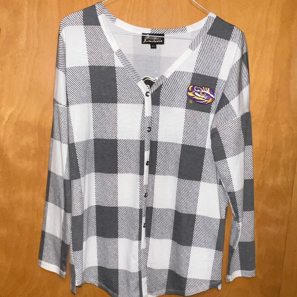 NWT Gameday couture LSU plaid button up XS